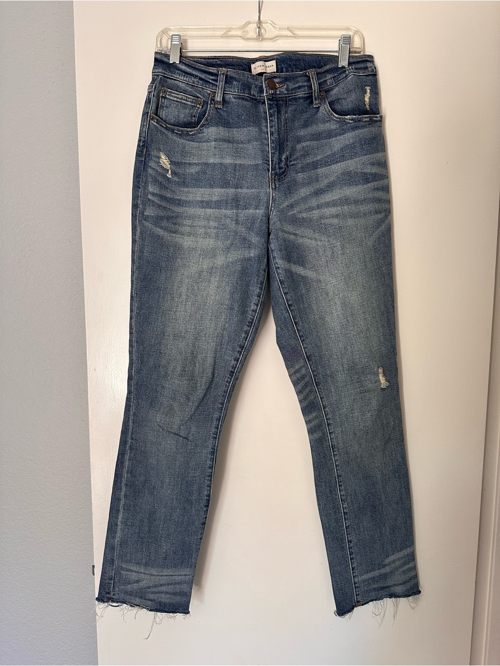 Oliver Logan Crosby Relaxed Taper-Mid Wash Blue Slim Straight Jeans